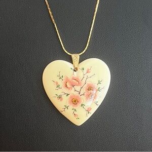 Avon Cream Heart Necklace with Cherry Blossom Design